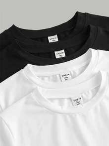 SHEIN 4pcs/Set Teen Girls Crew Neck Knit All-Match Long Sleeve Casual Minimalist T-Shirts - Multicolor - View 8