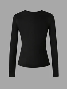 SHEIN 4pcs/Set Teen Girls Crew Neck Knit All-Match Long Sleeve Casual Minimalist T-Shirts - Multicolor - View 6