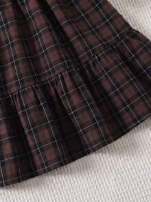 SHEIN Tween Girl Twins Girl Kids Plaid Loose Cute Casual Plaid Pattern Ruffle Trim Flounce - Multicolor - View 5