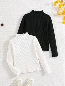 SHEIN 2 قطعة قمصان شتوية للفتيات المراهقات الأطفال - متعدد الألوان - مشاهدة 4
