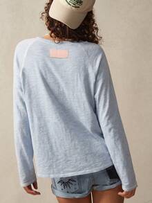 SHEIN LUNE 女款基礎秋季條紋長袖圓領休閒上衣 T-shirt，適合日常街頭穿搭 - 彩色 - 查看 2