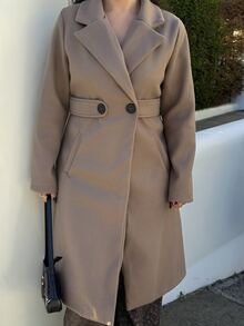NegzBox Fashionable Versatile Camel Notched Collar Overcoat With Belt, Autumn/Winter Winter Clothes For Women Long Coat Fall Cloth For Women - Brown - View 6