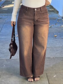 NegzBox Women's Casual Versatile Daily Travel Denim Jeans With Pockets And Buttons - Brown - View 6