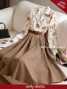 GlowEve Women's Floral Print A-Line Midi Dress,Spring AndSummer,Elegant, Office Commute Casual Fashion Date,Dress Only - Brown - View 1