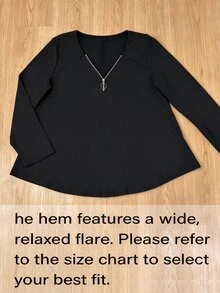 EMERY ROSE Plus Size Women's T-Shirt, Elegant Sexy Casual Minimalist Commuter Versatile Fashion V-Neck Zipper Design Spring/Autumn Long Sleeve Fall - Black - View 3