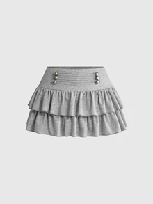 ROMWE Y2K Hot Girl Metal Rivet Napoleon Design Mini Cake Skirt Plus Size Women's Skirt - Black - View 5