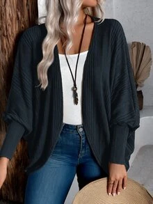 EMERY ROSE Plus Size Women's Casual Fashion Versatile Long Sleeve Jacket Suitable For Autumn/Winter - Grey - View 3