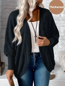 EMERY ROSE Plus Size Women's Casual Fashion Versatile Long Sleeve Jacket Suitable For Autumn/Winter - Grey - View 5