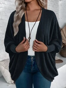 EMERY ROSE Plus Size Women's Casual Fashion Versatile Long Sleeve Jacket Suitable For Autumn/Winter - Grey - View 4