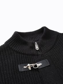 Manfinity CasualKnits Men's Solid Color Airplane Buckle Casual Daily Travel Cardigan - Black - View 6