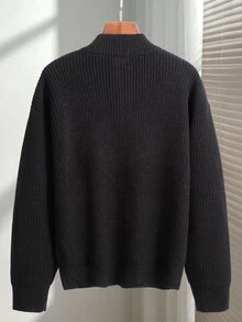 Manfinity CasualKnits Men's Solid Color Airplane Buckle Casual Daily Travel Cardigan - Black - View 2