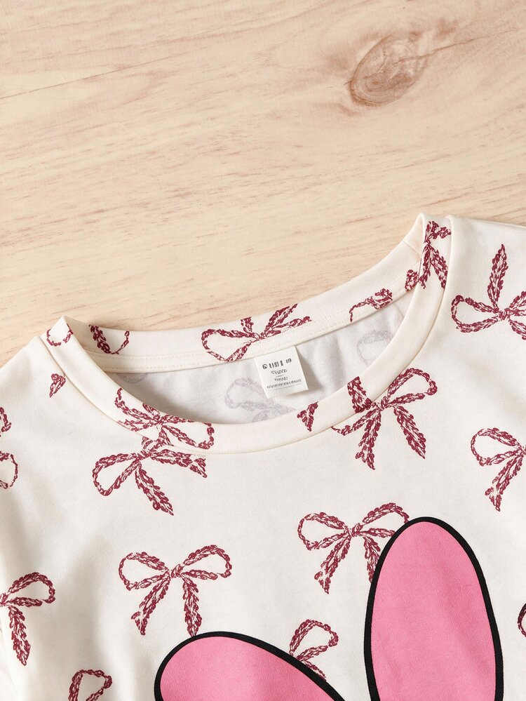 SHEIN Setelan Pakaian Santai 2 Potong untuk Anak Perempuan Remaja Musim Gugur/Dingin, Motif Kartun Leopard Manis dengan Pita dan Gambar Kucing, Warna Aprikot dan Merah Muda - Aprikot - View 6