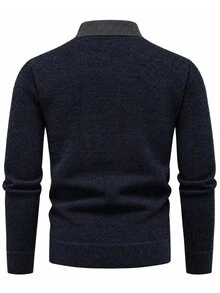 Manfinity Homme Men's Solid Color Casual Versatile Daily Wear Long Sleeve Sweater, Old Money - Blue - View 2