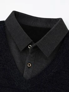 Manfinity Homme Men's Solid Color Casual Versatile Daily Wear Long Sleeve Sweater, Old Money - Blue - View 3