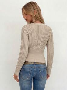 Sundraya Apricot Cinched Waist Single-Breasted French Vintage Sweet Style Knit Cardigan - Apricot - View 2