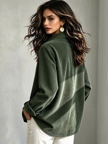 Trelyra Women's Solid Color Casual Versatile Daily Wear Shirt - Green - View 2