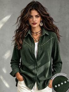 Trelyra Women's Solid Color Casual Versatile Daily Wear Shirt - Green - View 1