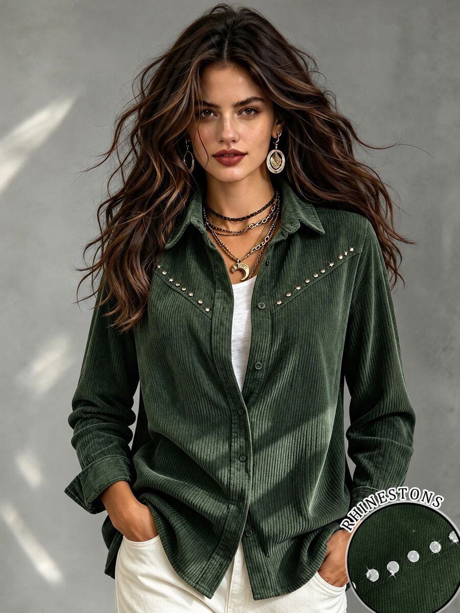 Trelyra Women's Solid Color Casual Versatile Daily Wear Shirt - Green - View 1