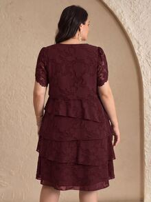 Reflora Plus Size Women's Round Neck Casual Elegant Party Dinner Formal Evening Wedding Dress Dark Purple Summer - Burgundy - View 5