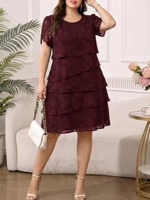 Reflora Plus Size Women's Round Neck Casual Elegant Party Dinner Formal Evening Wedding Dress Dark Purple Summer - Burgundy - View 9