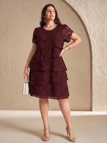 Reflora Plus Size Women's Round Neck Casual Elegant Party Dinner Formal Evening Wedding Dress Dark Purple Summer - Burgundy - View 8