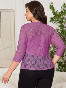 Reflora Plus Size Women's Fuchsia Pink Lace Floral Pattern Versatile Thin Jacket High Tea Formal Mother Of The Bride Autumn Elegant Wedding Casual - Hot Pink - View 3