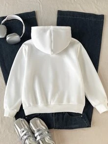 青少年女孩秋冬保暖內裡加厚寬鬆連帽衛衣，豹紋毛領長袖時尚動物豹紋標語印花拉鍊夾克外套，米白色 - 白色 - 查看 2