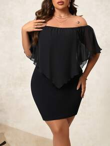 Reflora Plus Off Shoulder Bodycon Dress - Black - View 4
