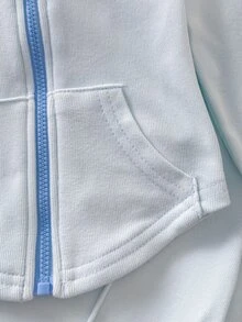 Cozy Pixies 女嬰 2件組上衣與寬腿褲套裝，休閒風，適合春季/秋季日常穿著 - 淺藍色 - 查看 6