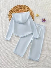 Cozy Pixies 女嬰 2件組上衣與寬腿褲套裝，休閒風，適合春季/秋季日常穿著 - 淺藍色 - 查看 2