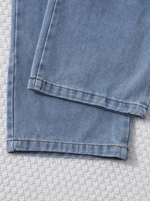 SHEIN Tween Girls Fall White Striped Shirt High Waist Wide Leg Denim Jeans 2 Piece Set Back Pocket Bow Cute Casual 80s Preppy Clothing School Off Campus - Mustard Yellow - View 9