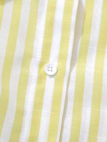 SHEIN Tween Girls Fall White Striped Shirt High Waist Wide Leg Denim Jeans 2 Piece Set Back Pocket Bow Cute Casual 80s Preppy Clothing School Off Campus - Mustard Yellow - View 4
