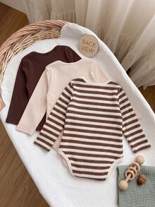 SHEIN 3件組女嬰長袖高領連身衣－保暖舒適，適合秋冬穿著 - 彩色 - 查看 5