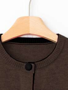Franclia European And American New Blogger Style Fashion Design Color Block Round Neck Loose Sweater Cardigan - Chocolate Brown - View 5