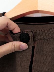 Franclia European And American New Blogger Style Fashion Design Color Block Round Neck Loose Sweater Cardigan - Chocolate Brown - View 4