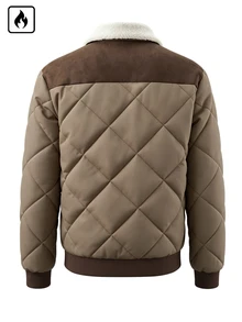 DREXORIN Men's Faux Suede Quilted Flight Jacket With Faux Shearling Collar, Snap Button Front, Ribbed Cuffs And Hem, Casual Autumn/Winter Outerwear - Multicolor - View 2