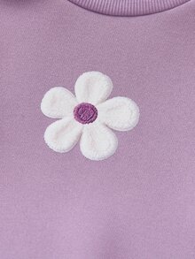 SHEIN 女童抓絨內裡花卉刺繡運動衫漸層紫色水洗寬腿牛仔褲2件套，甜美休閒秋冬7歲生日穿搭 - 紫色 - 查看 4