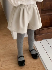Hapijoa Young Girl) Woolen Autumn/Winter Casual Cute Short Basic Gray Shorts - Apricot - View 8