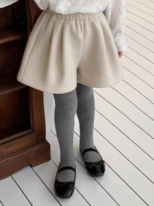 Hapijoa Young Girl) Woolen Autumn/Winter Casual Cute Short Basic Gray Shorts - Apricot - View 5