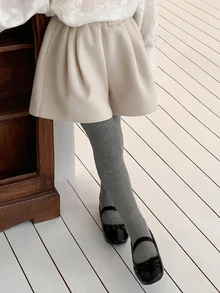 Hapijoa Young Girl) Woolen Autumn/Winter Casual Cute Short Basic Gray Shorts - Apricot - View 3