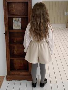 Hapijoa Young Girl) Woolen Autumn/Winter Casual Cute Short Basic Gray Shorts - Apricot - View 2