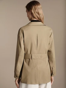 Anewsta Essential New Spring/Autumn Khaki Utility Style Casual Trench Coat Jacket, Urban Women's Lapel Multi-Pocket Dropped Shoulder Slightly Loose Cotton-Feel Commuter Jacket, Suitable For Work Commute, Shopping, Store Visiting, Short Trips, Light Outdoor, Daily Wear - Khaki - View 9