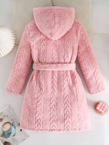 Tween Girl Plush Long Sleeve Hooded Robe Suitable For Winter Wear - Pink - View 2