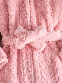 Tween Girl Plush Long Sleeve Hooded Robe Suitable For Winter Wear - Pink - View 8