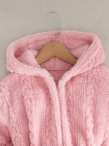 Tween Girl Plush Long Sleeve Hooded Robe Suitable For Winter Wear - Pink - View 5