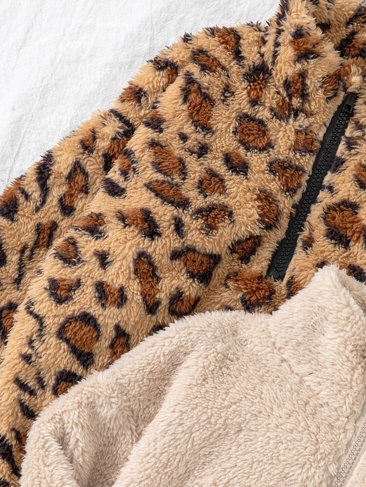 SHEIN Genkimix Kids Young Girl 3pcs Fleece Half-Zip Sweatshirt Set Autumn Winter Warm Leopard Fluffy Pullover,Halloween,Christmas,Halloween - Multicolor - View 6