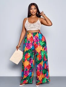 Maweii Women's Tropical Print Loose A-Line Wide Leg Pants For Vacation Fall Cloth For Women - Multicolor - View 5
