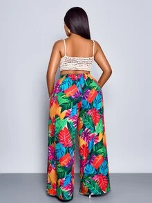 Maweii Women's Tropical Print Loose A-Line Wide Leg Pants For Vacation Fall Cloth For Women - Multicolor - View 4