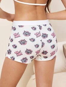 TOM & JERRY X SHEIN Women's Cartoon Print Button Casual Flat Shorts - Beige - View 2