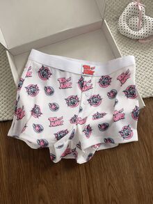 TOM & JERRY X SHEIN Women's Cartoon Print Button Casual Flat Shorts - Beige - View 8